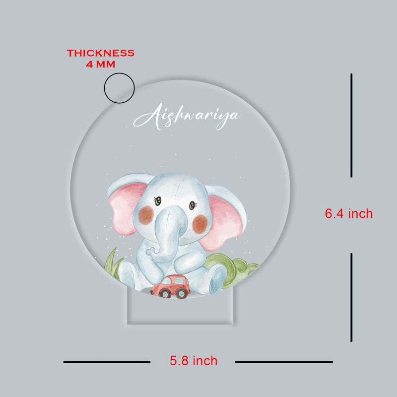Personalized Baby Elephant Photo Frame with Warm White Light & Plastic Black Base Nursery Night Light Birthday Return Gift Kids Room Bedside Desk Table Lamp
